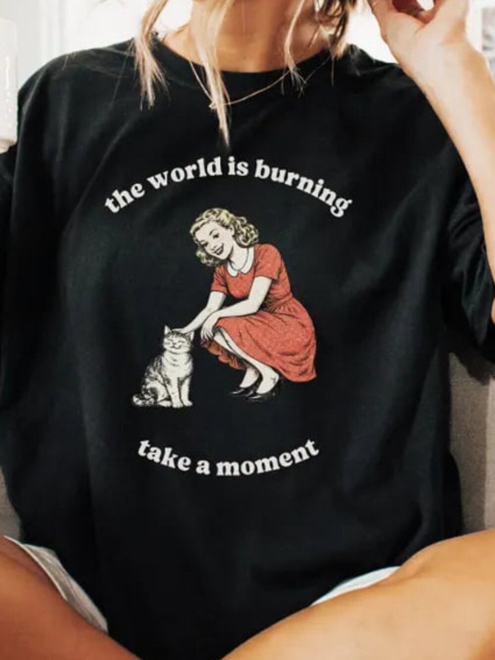 Cute Cat T-Shirt, Funny Sarcastic Cat Tee, Retro Mental Health Shirt